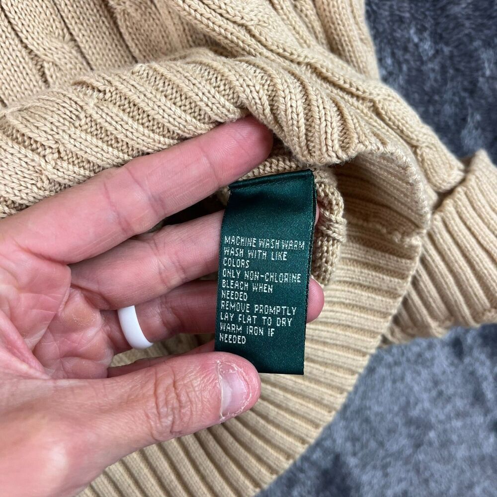 Vtg Lauren Ralph Lauren Chunky Cable Knit Shawl Collar Cotton Cardigan L/XL* - Picture 4 of 12